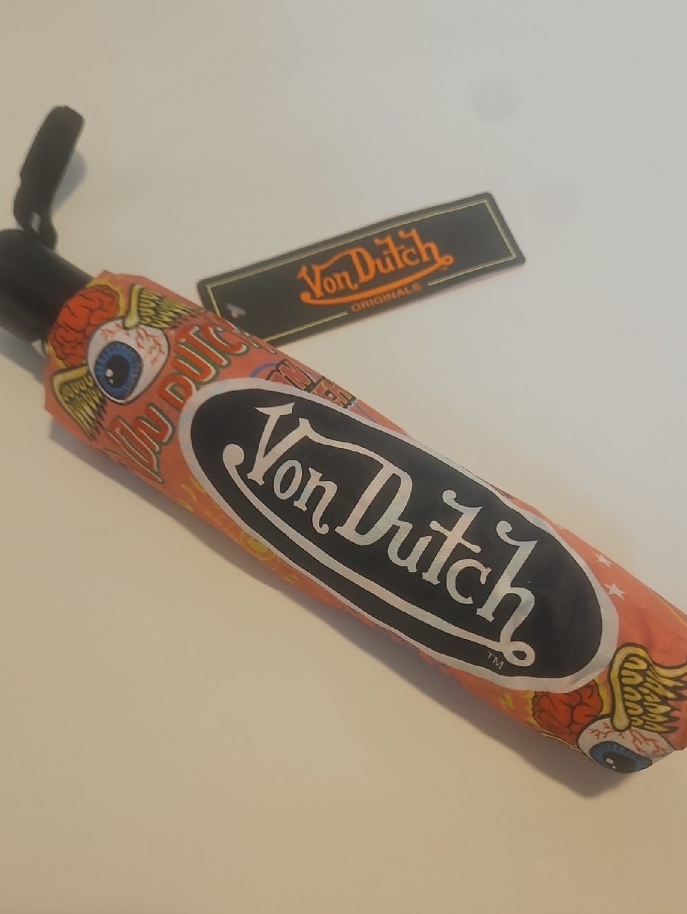 Von Dutch Pinkish Orange Logo Compact Umbrella